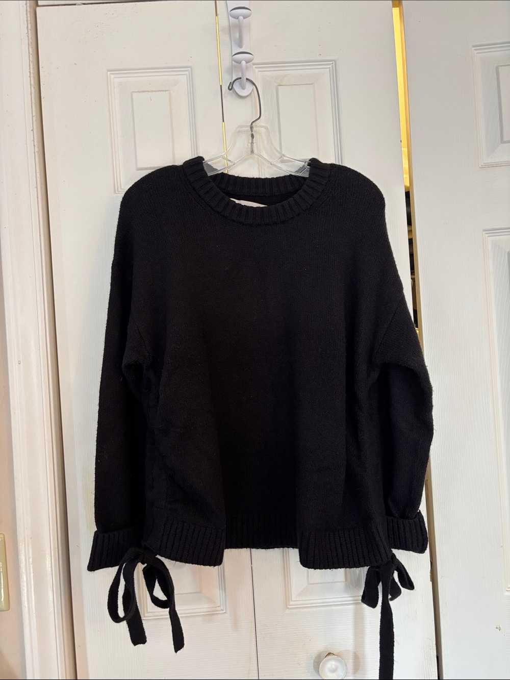 LOFT Black Crewneck Knit Sweater with Side Tie Details